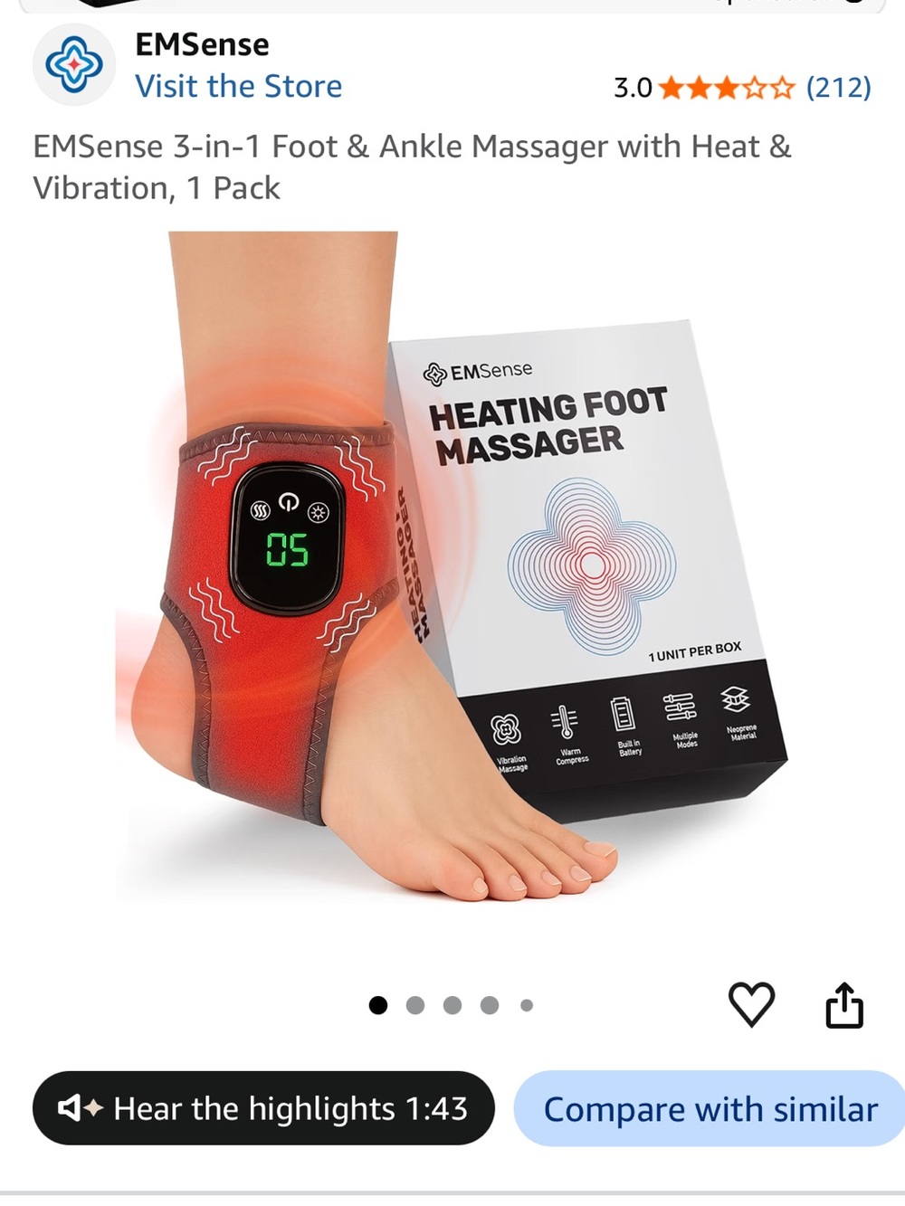 Heating Foot Massager — Red Ankle Wrap with Heat & Vibration